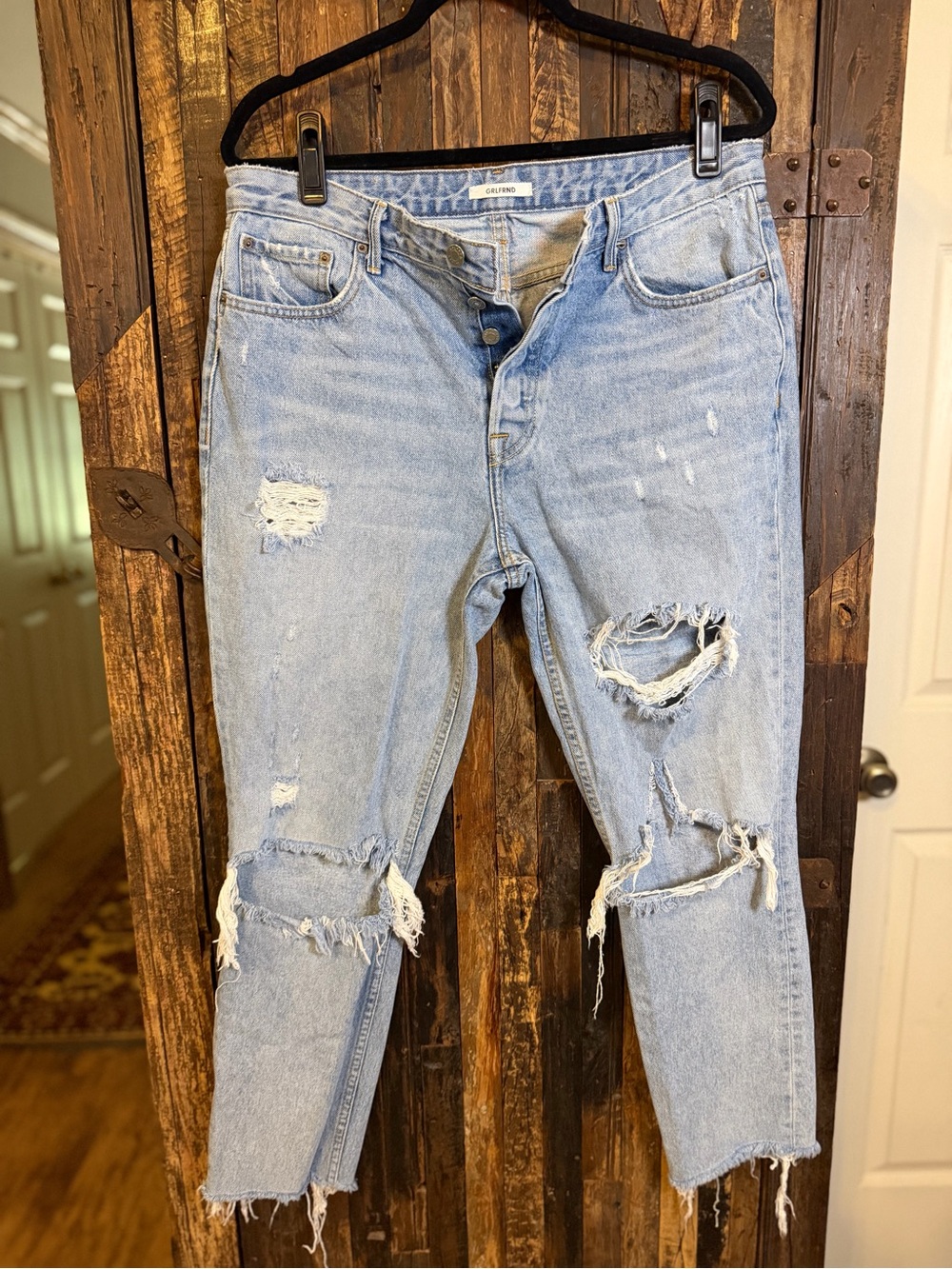 GRLFRND Karolina Jeans Womens 30 Distressed Light Wash Button Fly Made USA